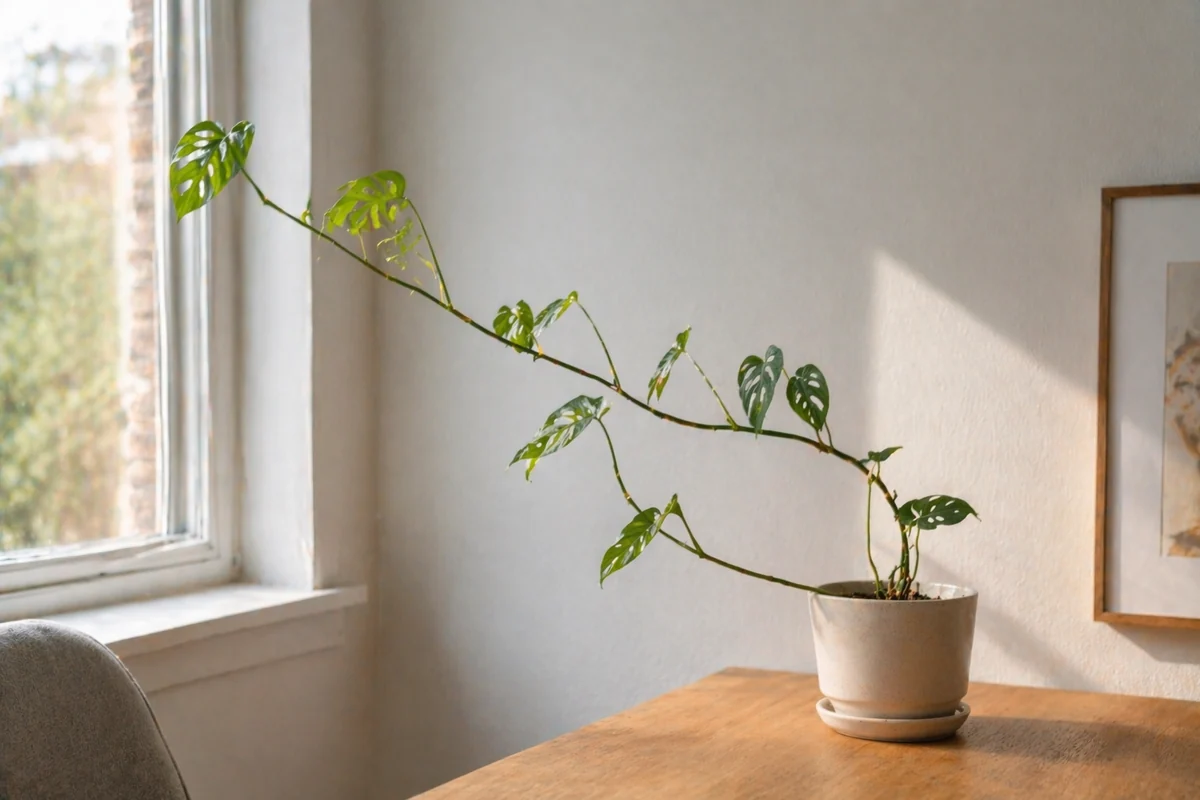 Leggy stretched indoor plant