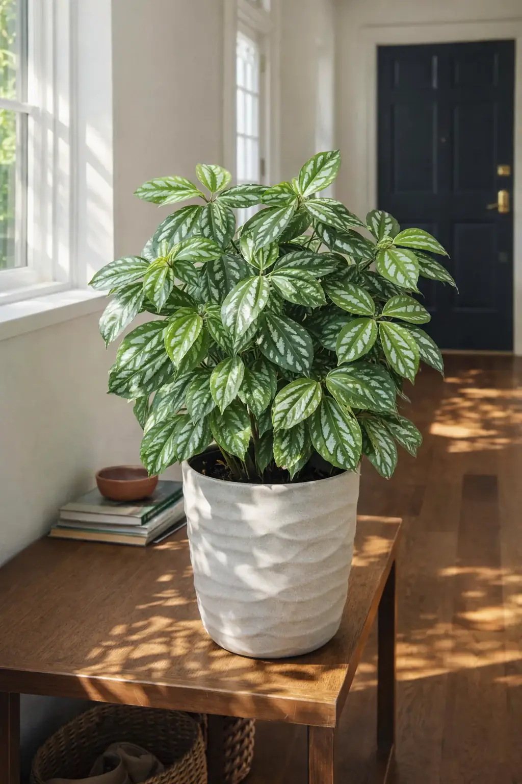 Healthy Aluminum Plant (Pilea cadierei) in bright indirect, also known as Aluminum Plant