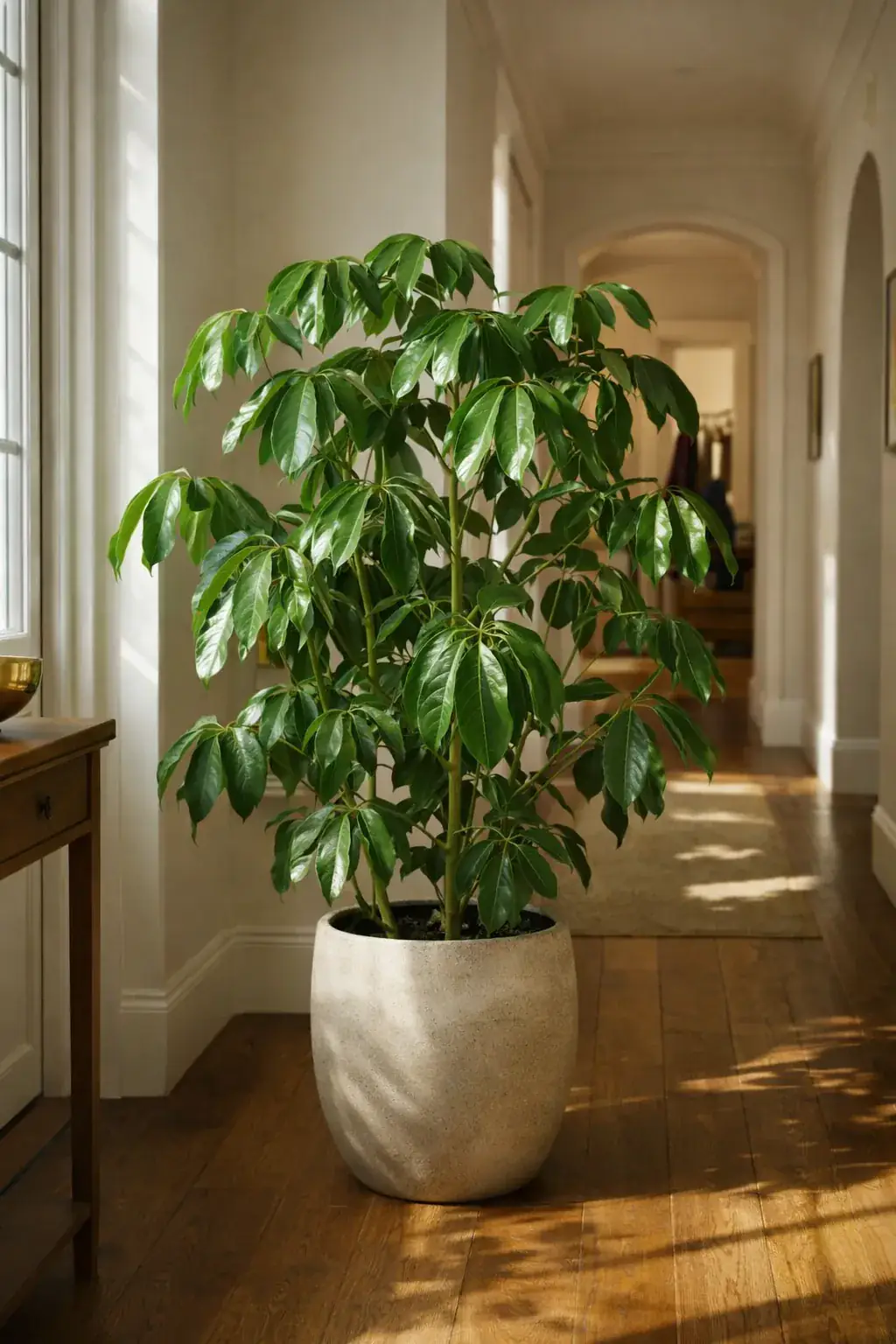 Healthy Amate Schefflera (Schefflera arboricola 'Amate') in bright indirect, also known as Amate Schefflera