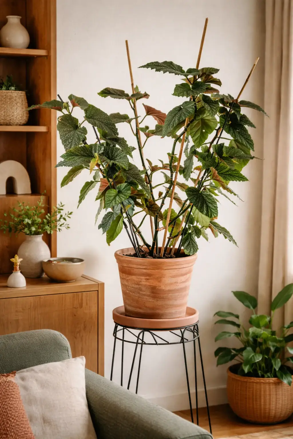 Healthy Angel Wing Begonia (Begonia 'Lucerna') in bright indirect, also known as Angel Wing Begonia