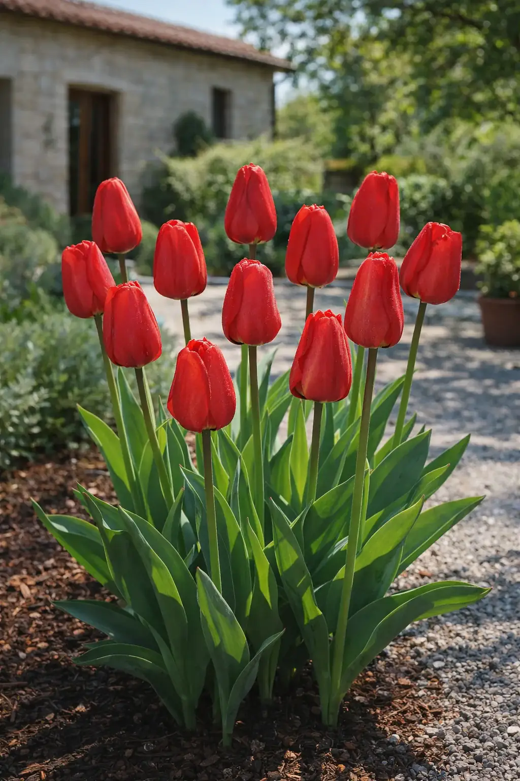 Healthy Apeldoorn Tulip (Tulipa 'Apeldoorn') in direct, also known as Apeldoorn Tulip