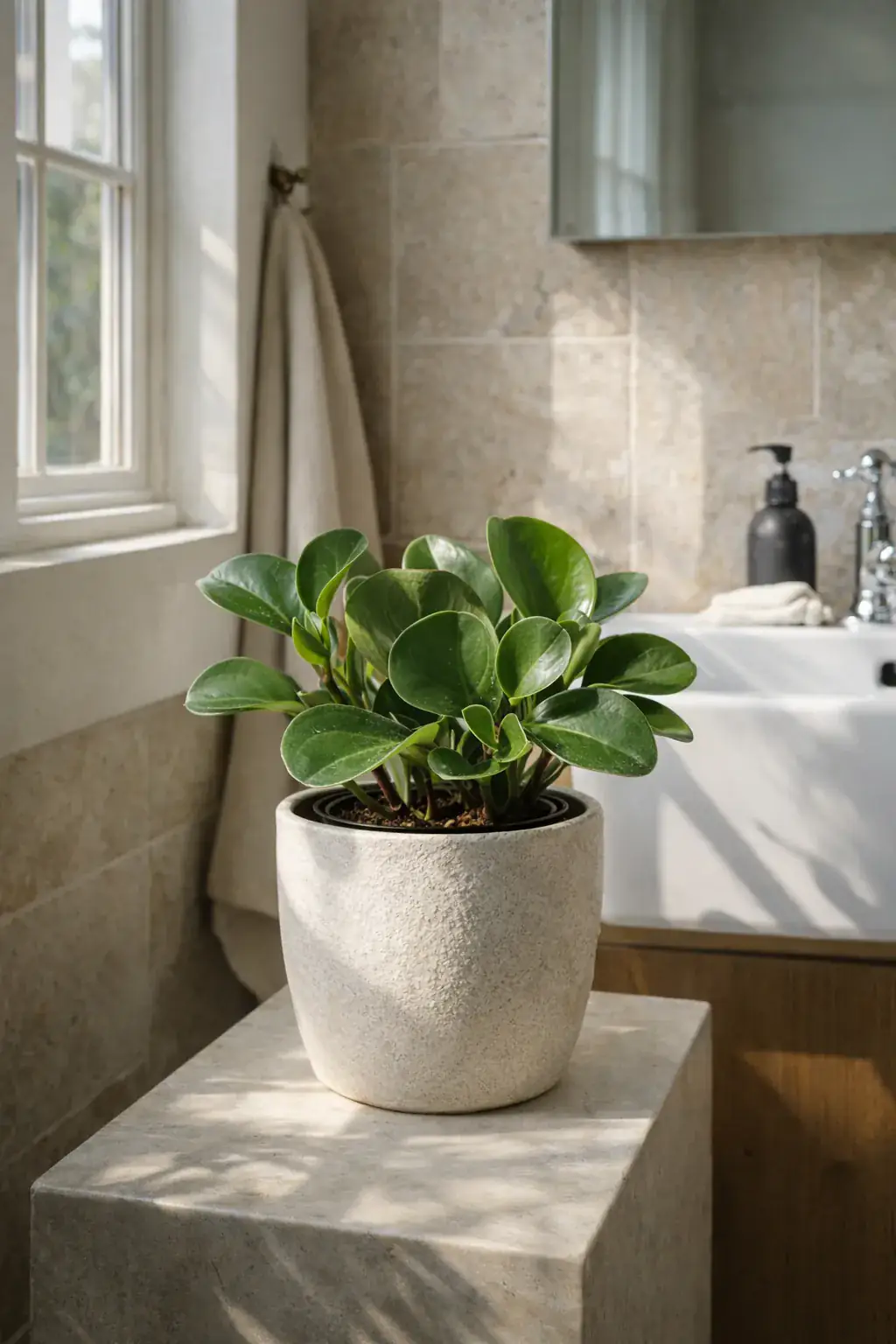 Healthy Baby Rubberplant (Peperomia obtusifolia) in bright indirect, also known as Baby Rubberplant
