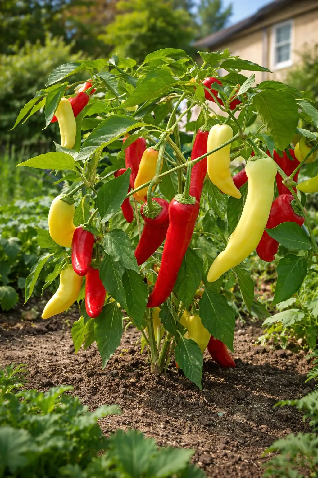 Healthy Banana Pepper (Capsicum annuum 'Banana') in direct, also known as Banana Pepper