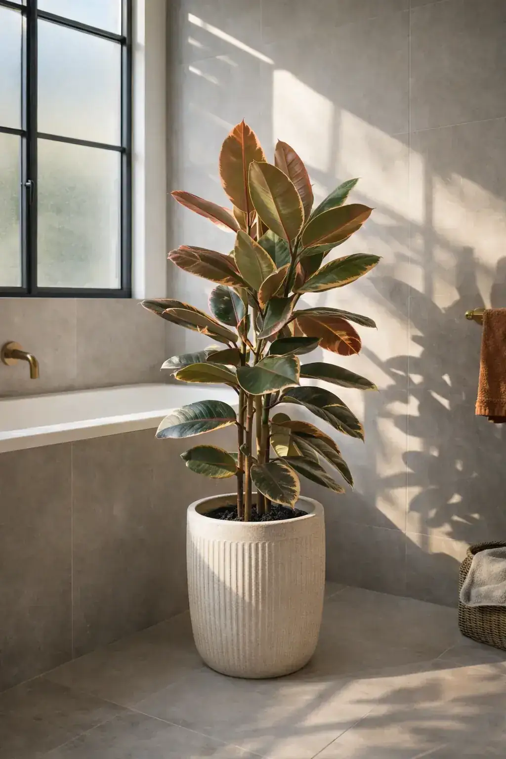 Healthy Belize Rubber Plant (Ficus elastica 'Belize') in bright indirect, also known as Belize Rubber Plant