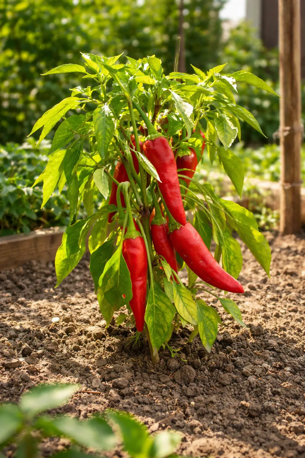 Healthy Bird Pepper (Capsicum annuum 'Cayenne') in direct, also known as Bird Pepper