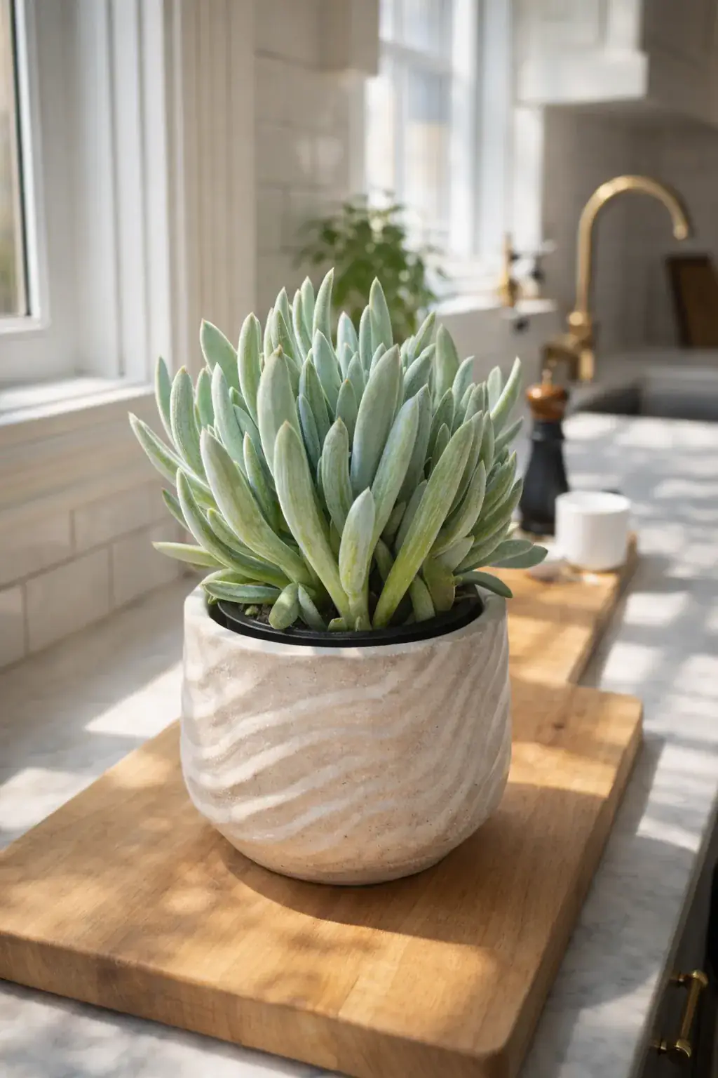 Healthy Blue Chalksticks (Senecio repens) in direct, also known as Blue Chalksticks