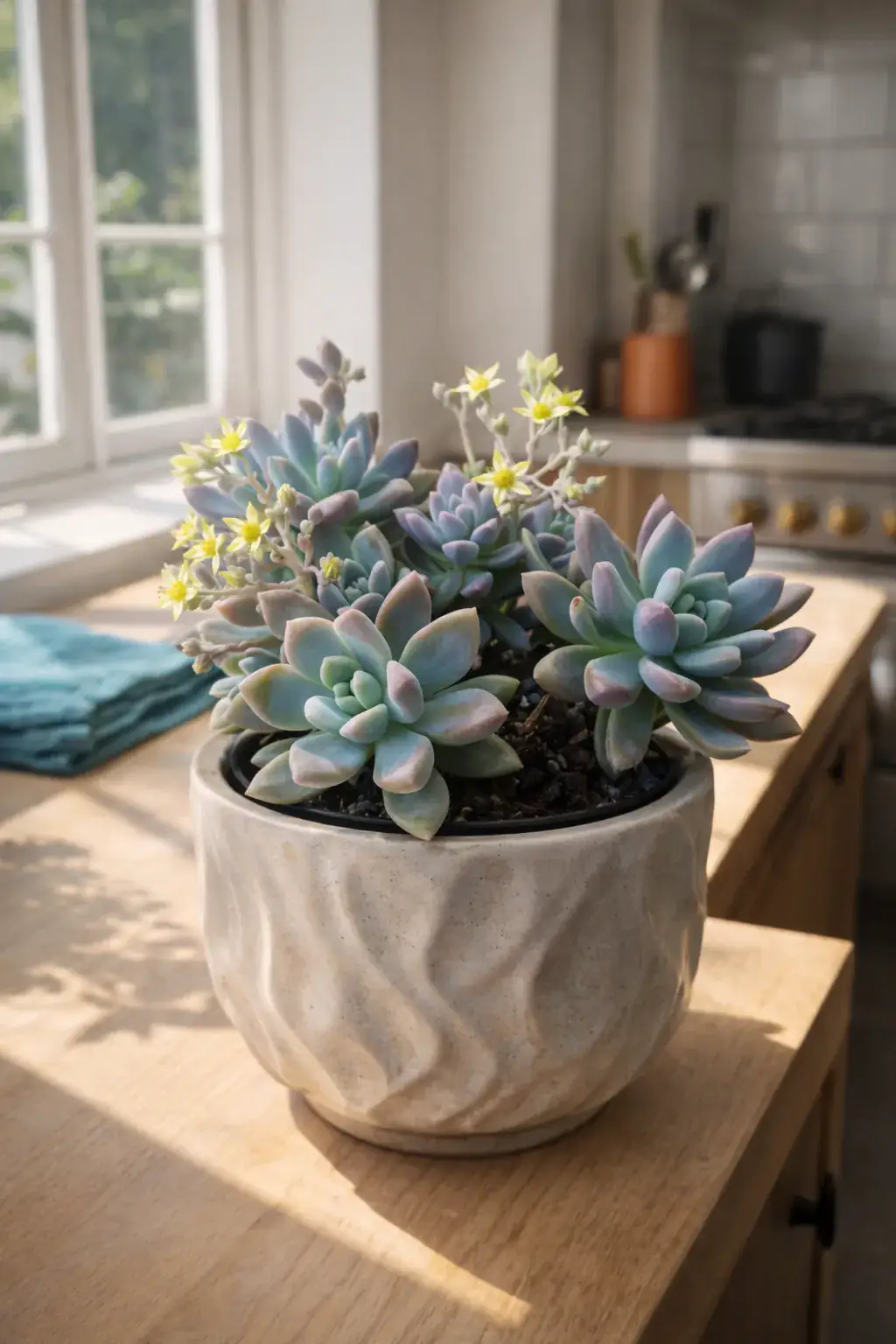 Healthy Blue Pearl Pachyveria (Pachyveria 'Blue Pearl') in direct, also known as Blue Pearl Pachyveria