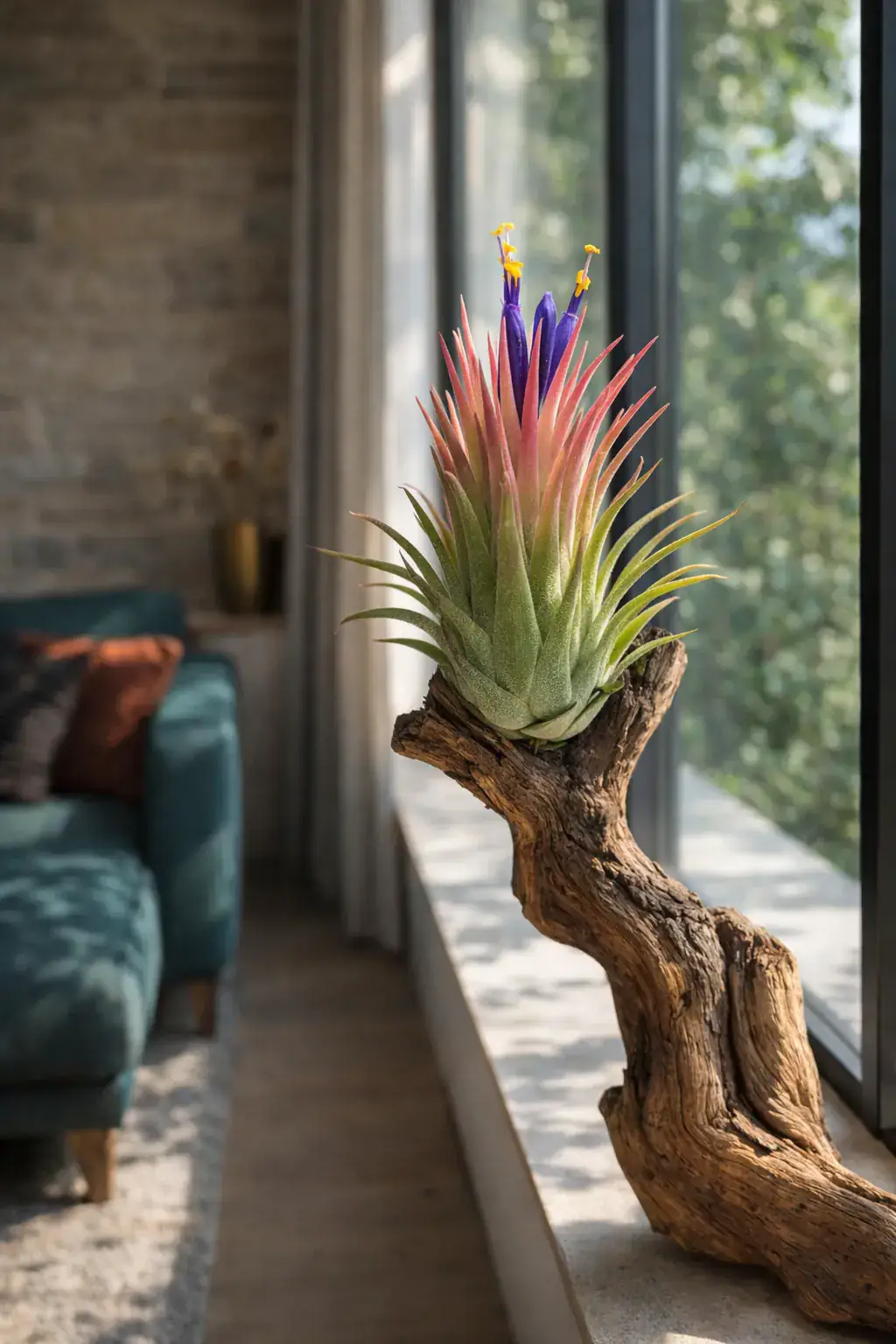 Healthy Blushing Bride Air Plant (Tillandsia ionantha 'Rubra') in bright indirect, also known as Blushing Bride Air Plant