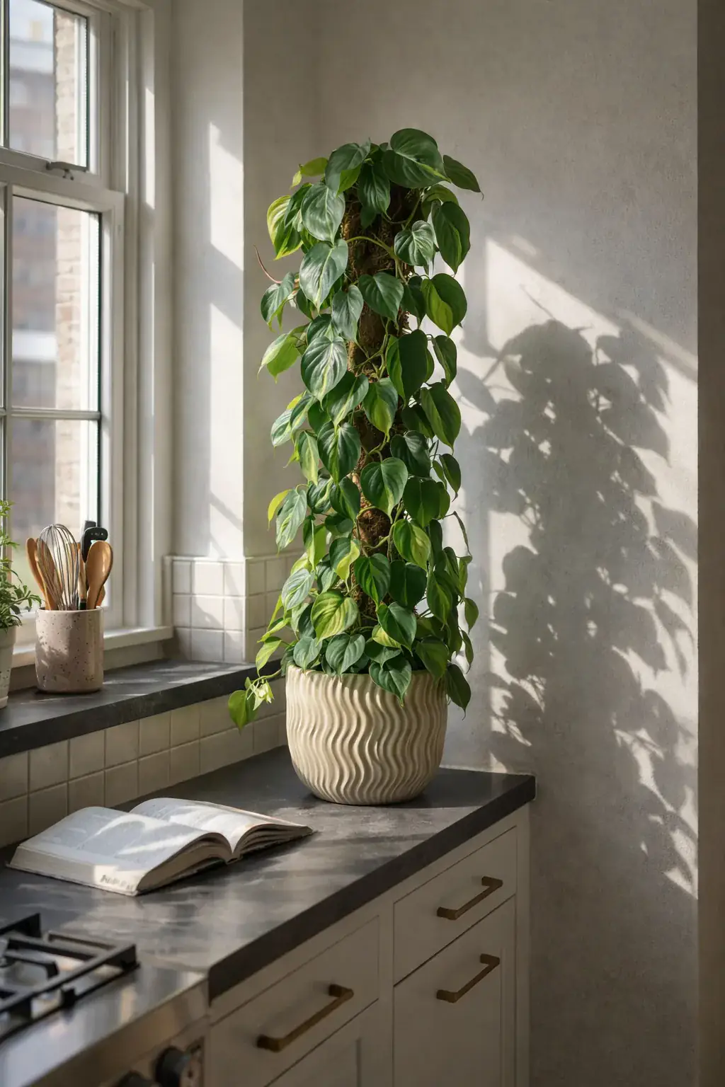 Healthy Brasil Philodendron (Philodendron hederaceum 'Brasil') in bright indirect, also known as Brasil Philodendron