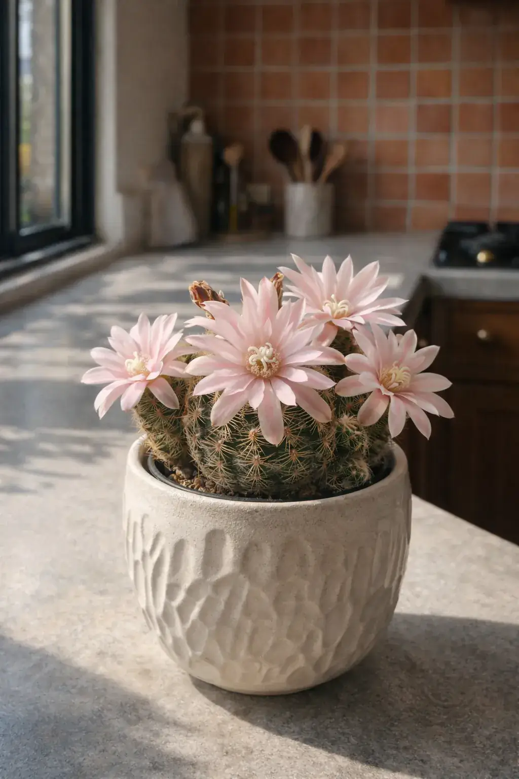 Healthy Bruchii Chin Cactus (Gymnocalycium bruchii) in bright indirect, also known as Bruchii Chin Cactus