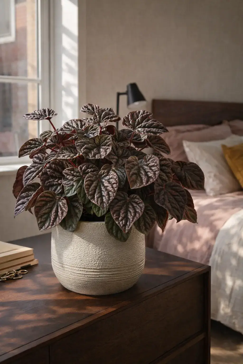 Healthy Burgundy Ripple Peperomia (Peperomia caperata 'Burgundy Ripple') in medium, also known as Burgundy Ripple Peperomia