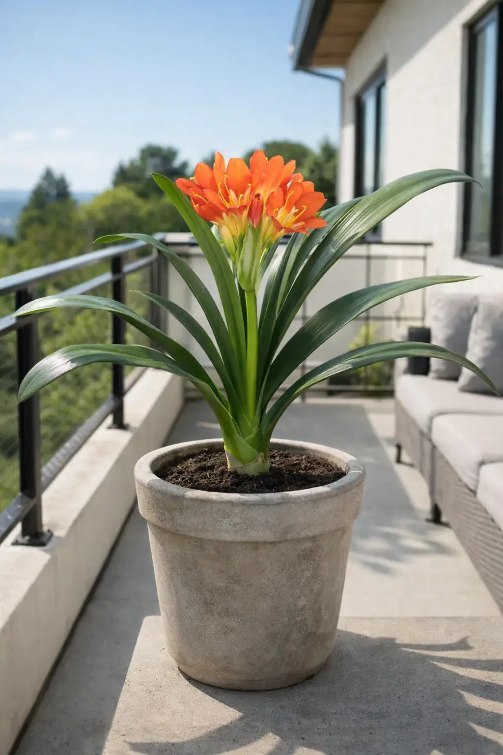 Healthy Bush Lily (Clivia miniata) in bright indirect, also known as Bush Lily