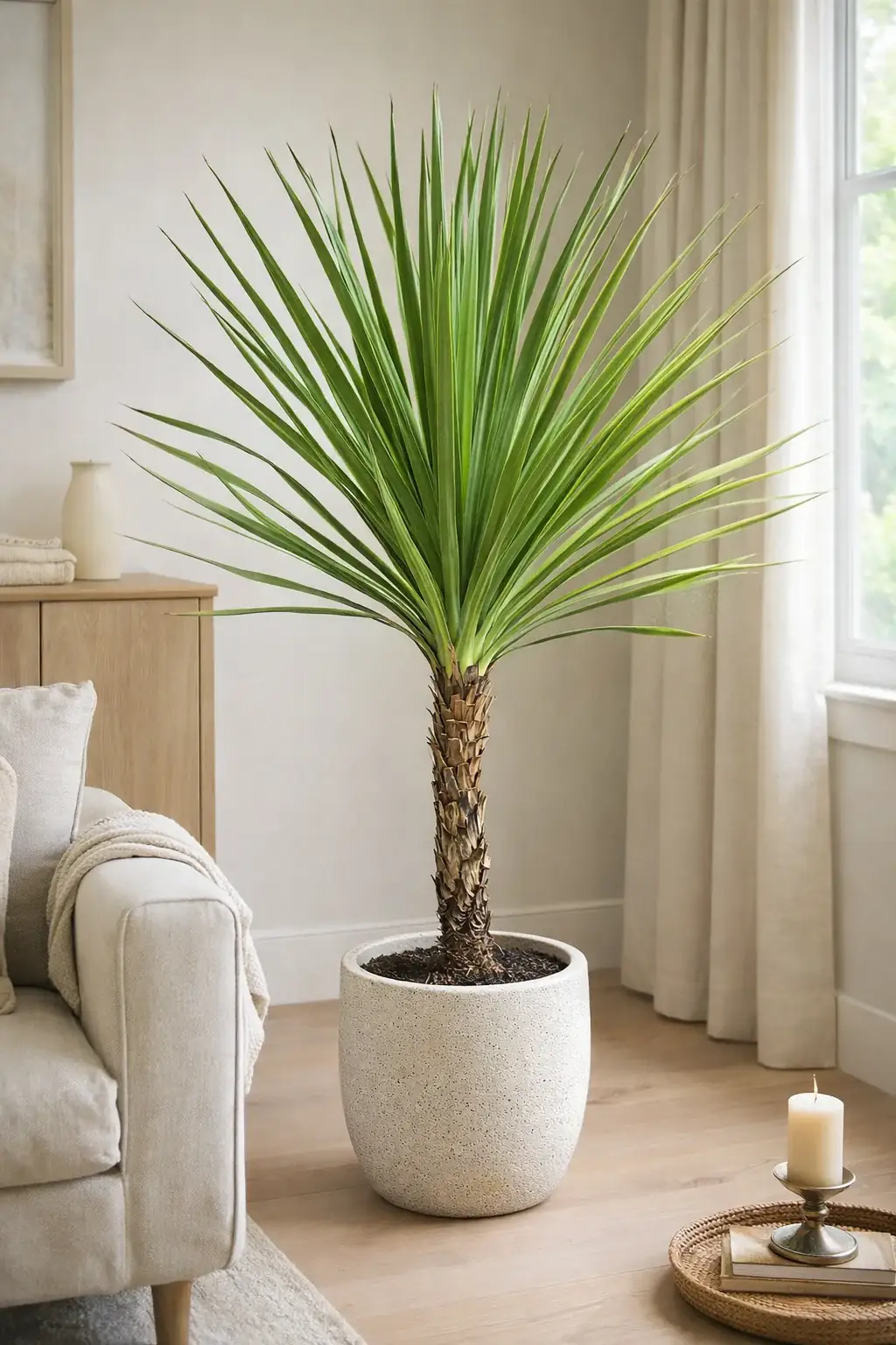 Healthy Cabbage Tree (Cordyline australis) in bright indirect, also known as Cabbage Tree