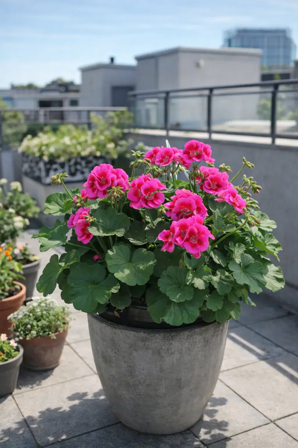 Healthy Calliope Lavender Geranium (Pelargonium x hortorum 'Calliope Large Lavender') in direct, also known as Calliope Lavender Geranium
