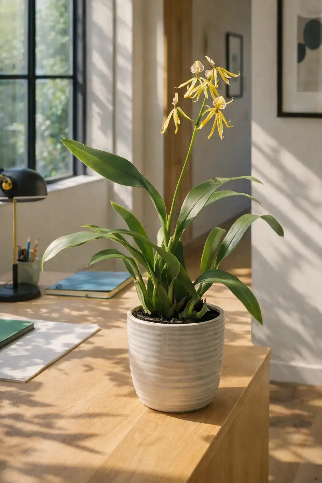 Healthy Clamshell Orchid (Prosthechea cochleata) in bright indirect, also known as Clamshell Orchid