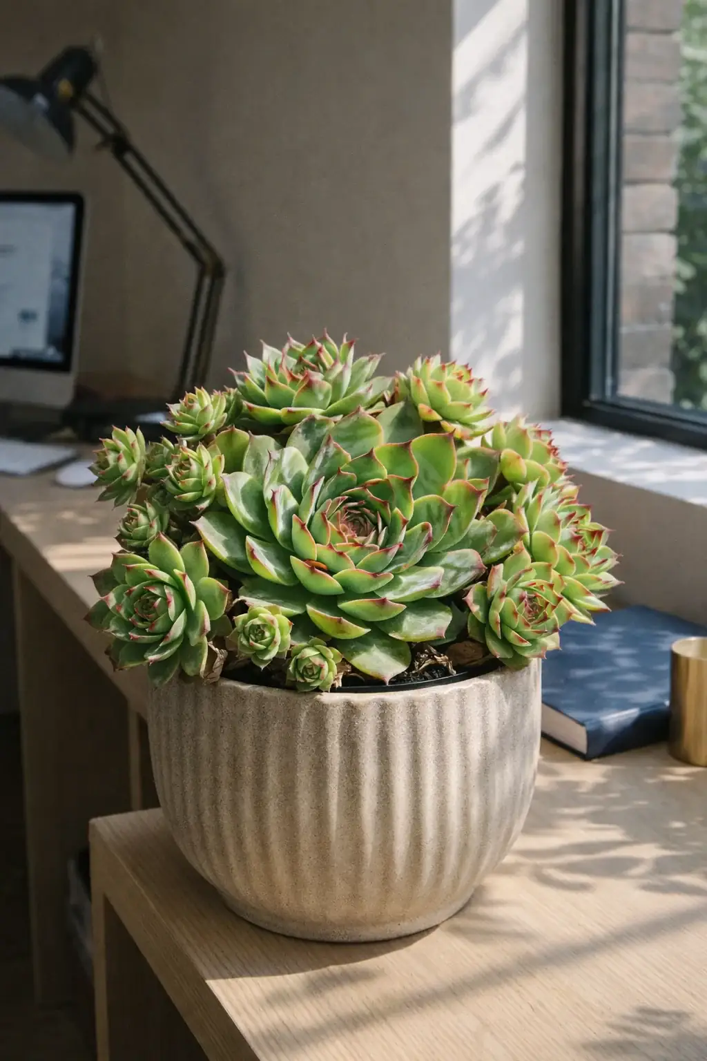 Healthy Common Houseleek (Sempervivum tectorum) in direct, also known as Common Houseleek
