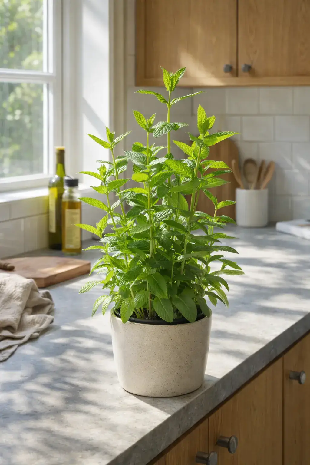 Healthy Common Mint (Mentha spicata) in direct, also known as Common Mint