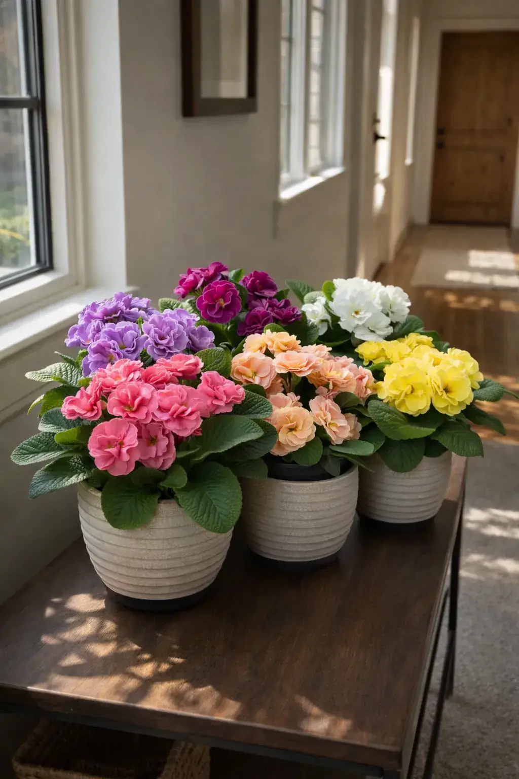 Healthy Common Primrose (Primula vulgaris) in bright indirect, also known as Common Primrose