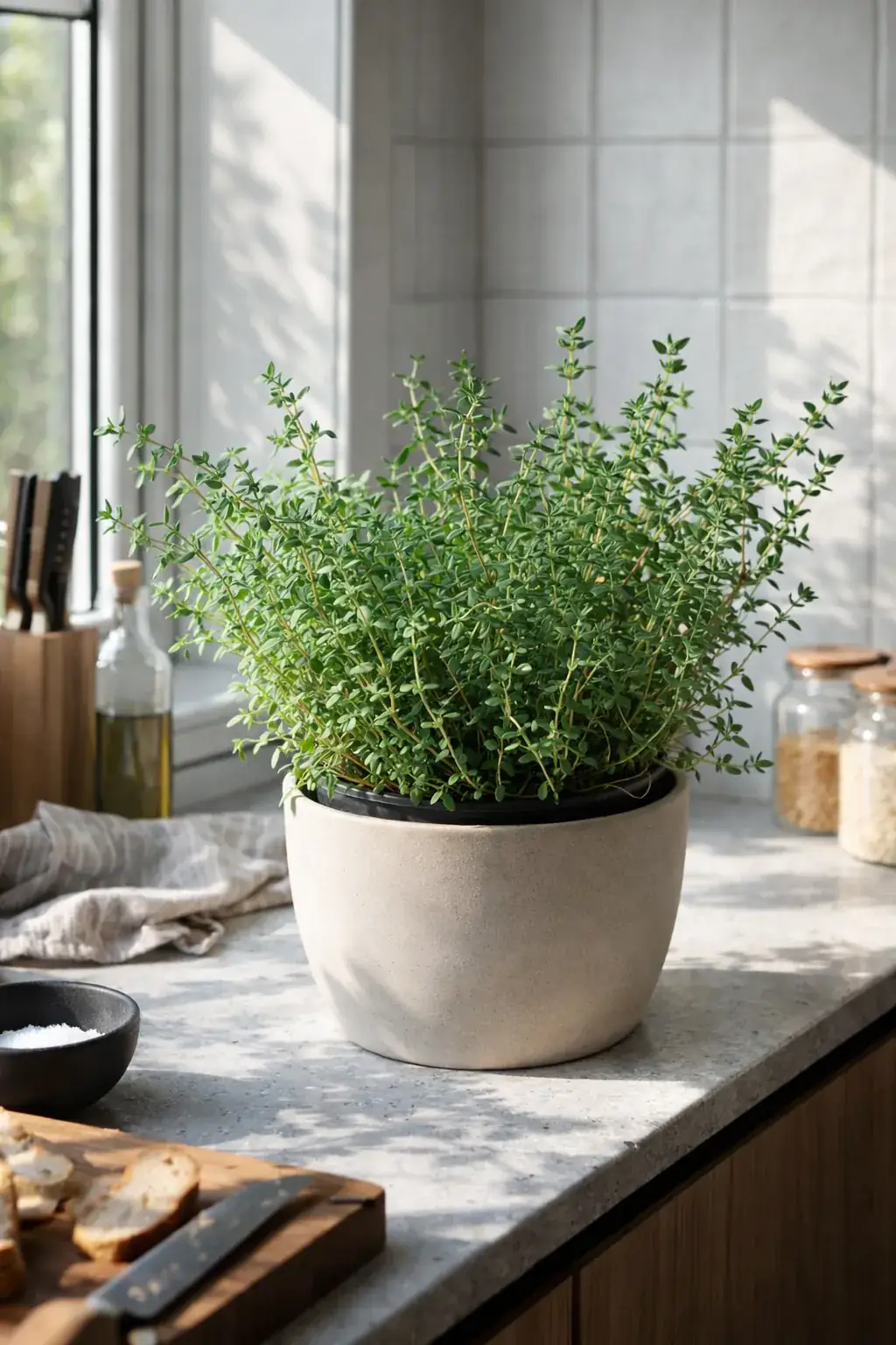 Healthy Common Thyme (Thymus vulgaris) in direct, also known as Common Thyme