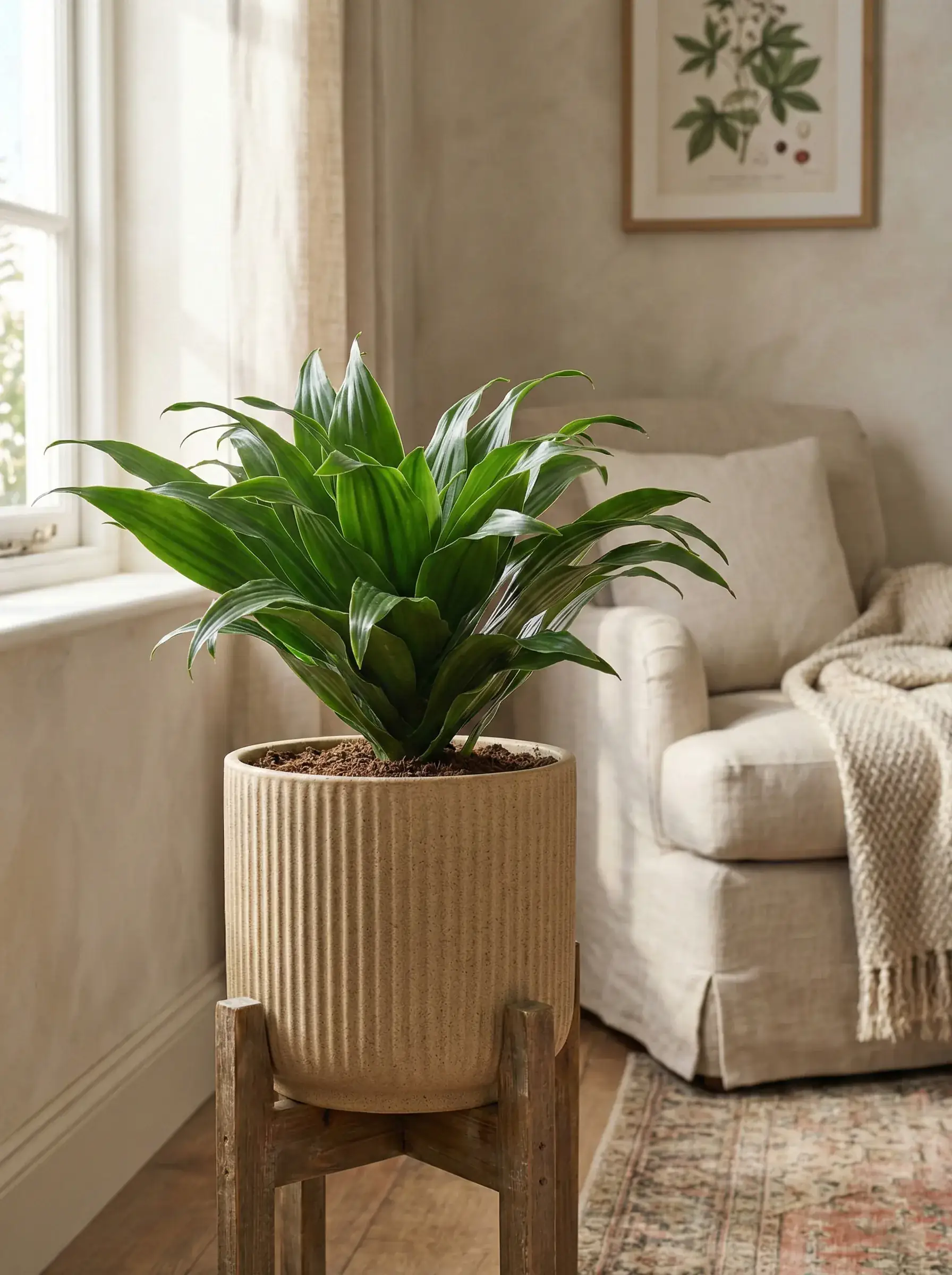 Healthy Compact Dracaena (Dracaena fragrans 'Compacta') in bright indirect, also known as Compact Dracaena