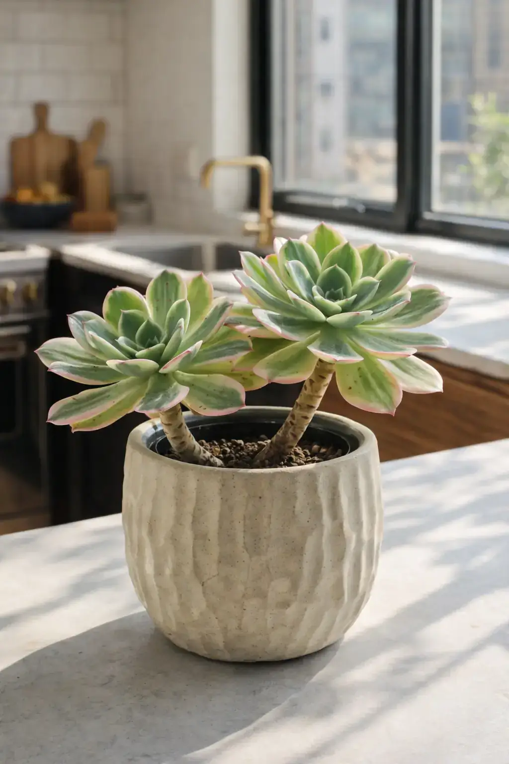 Healthy Copper Pinwheel (Aeonium 'Sunburst') in direct, also known as Copper Pinwheel