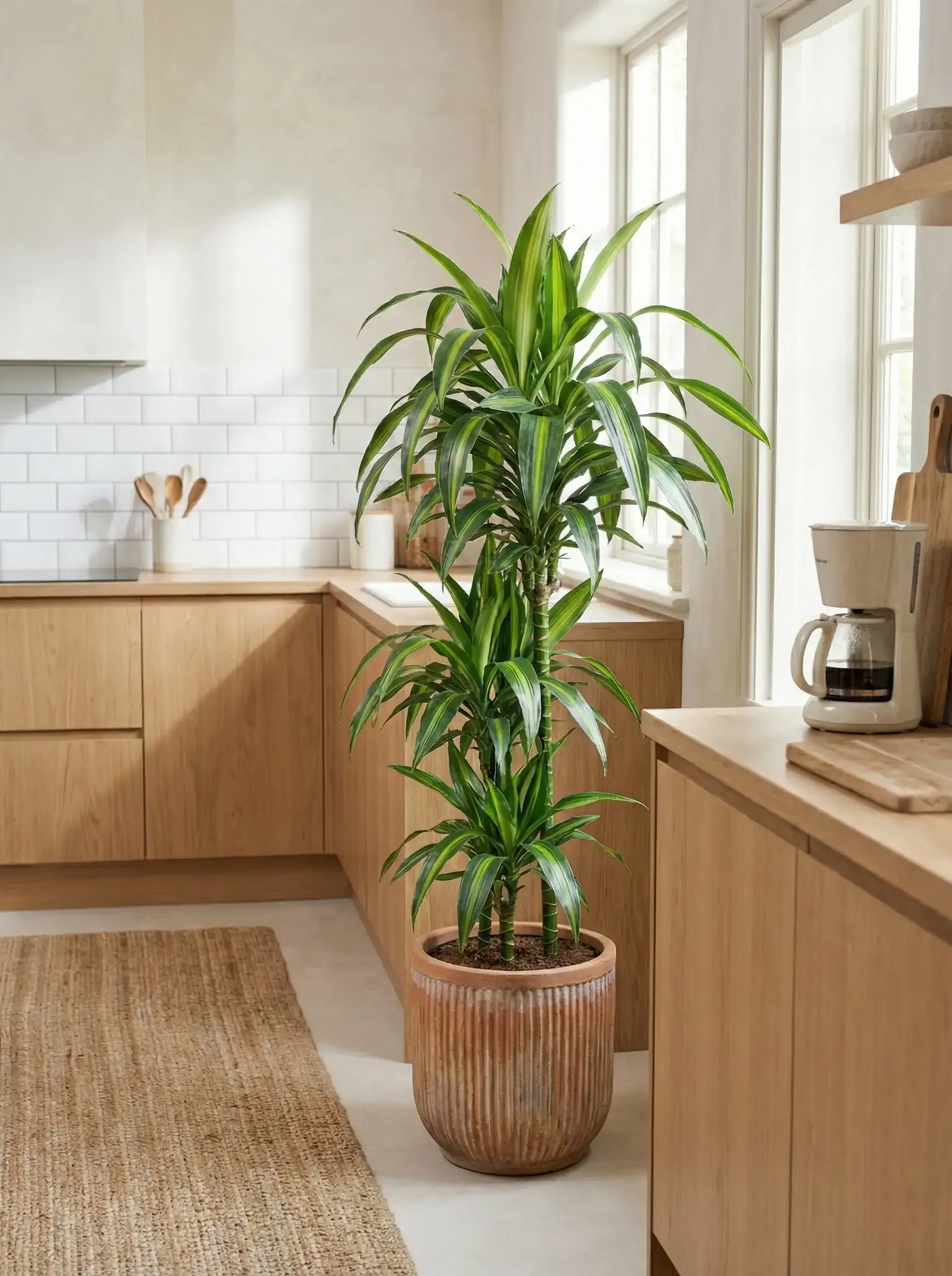 Healthy Corn Plant (Dracaena fragrans 'Massangeana') in bright indirect, also known as Corn Plant