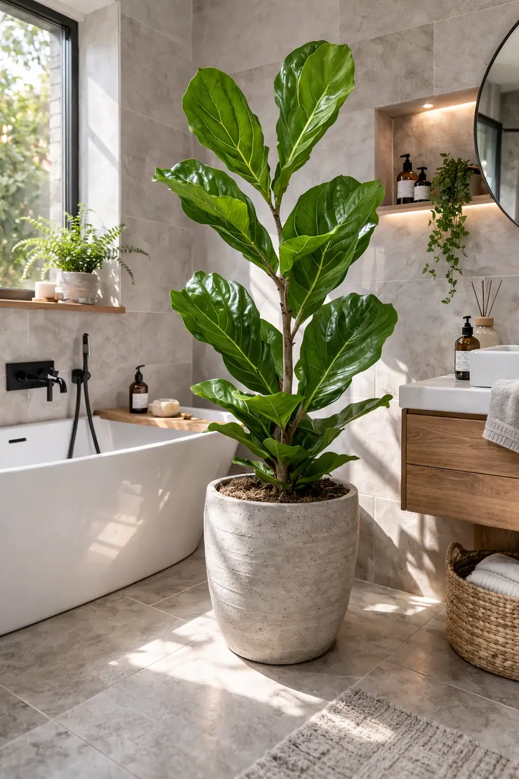 Healthy Fiddleleaf Fig (Ficus lyrata) in bright indirect, also known as Fiddleleaf Fig