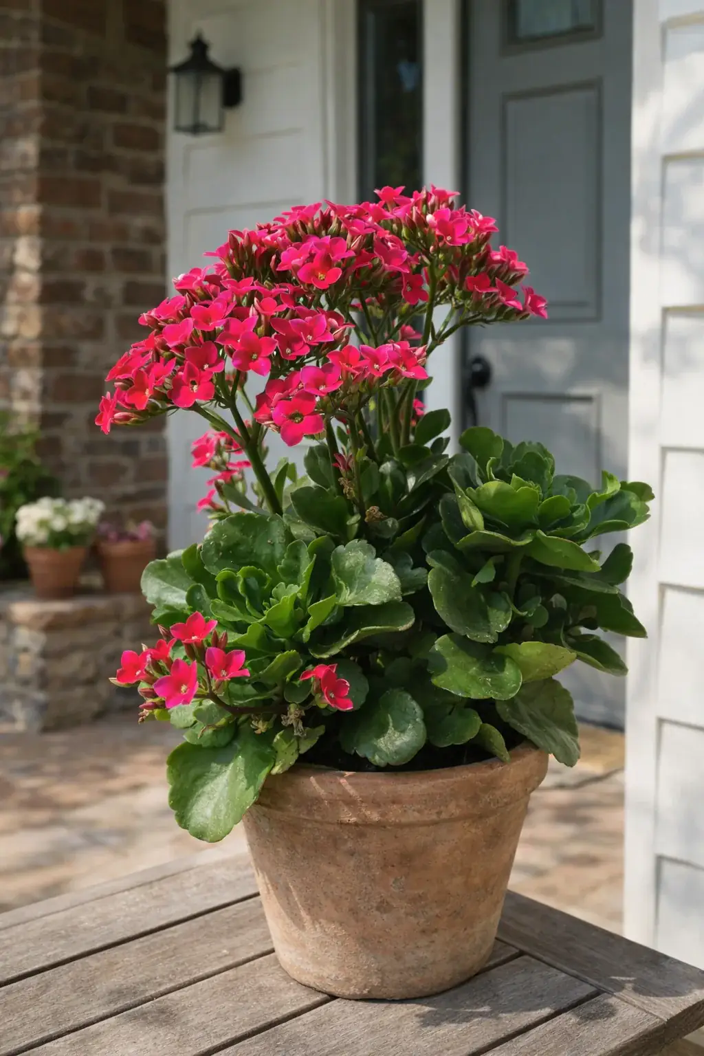 Healthy Flaming Katy (Kalanchoe blossfeldiana) in bright indirect, also known as Flaming Katy
