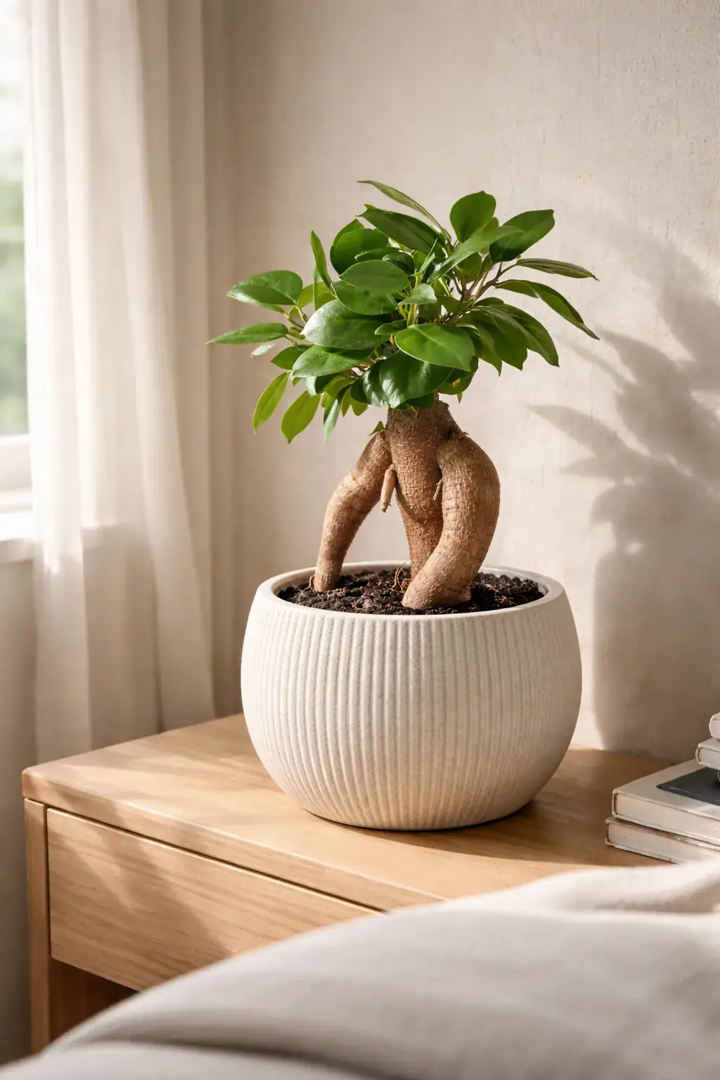 Healthy Ginseng Ficus (Ficus microcarpa 'Ginseng') in bright indirect, also known as Ginseng Ficus