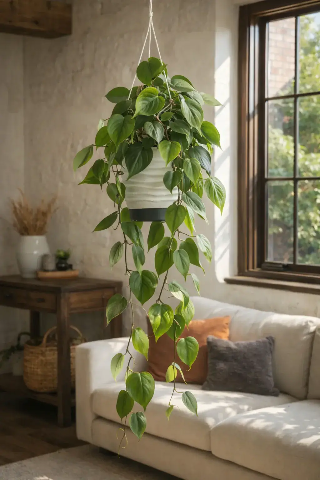 Healthy Heartleaf Philodendron (Philodendron hederaceum) in bright indirect, also known as Heartleaf Philodendron