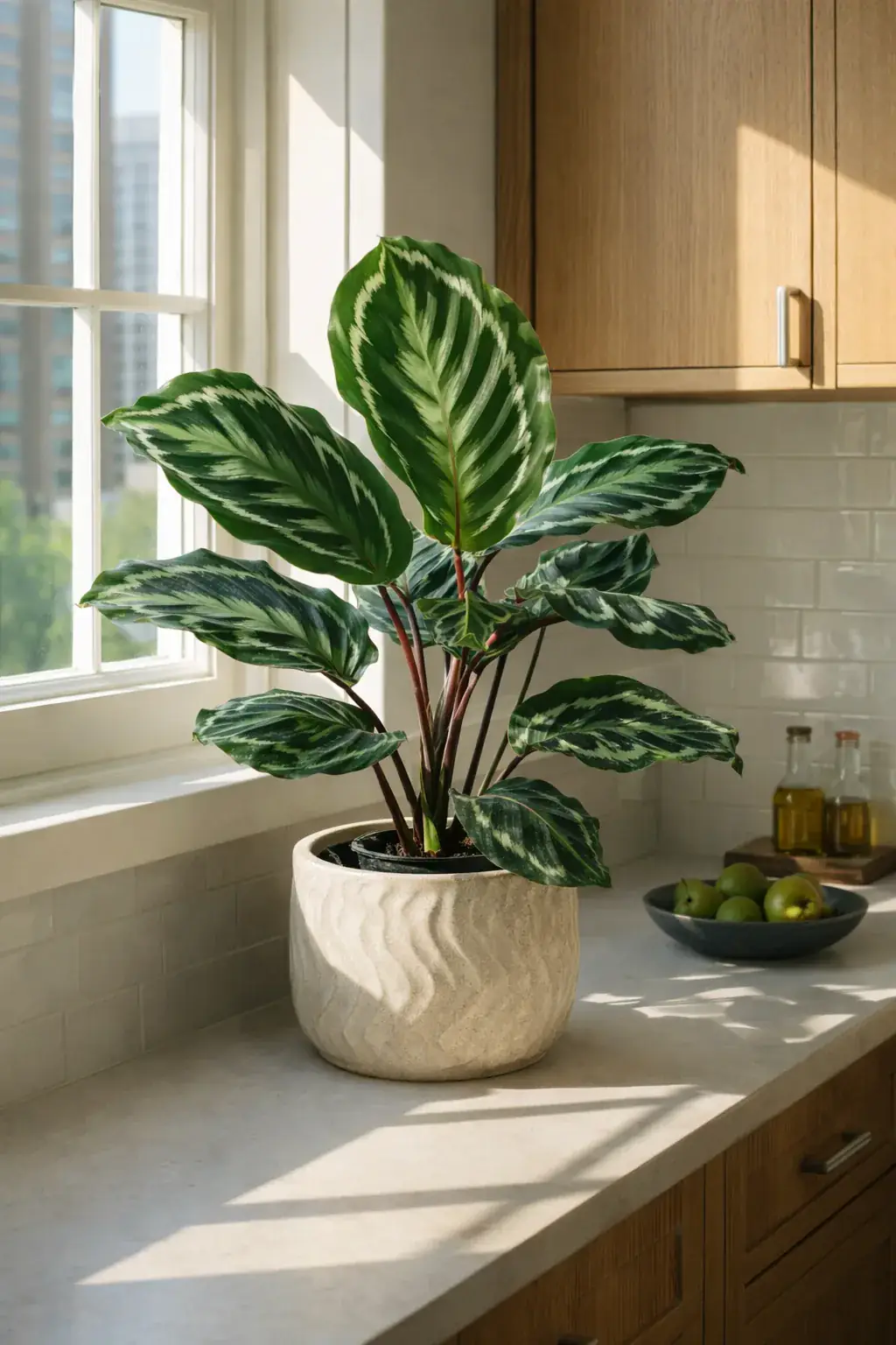 Healthy Medallion Calathea (Goeppertia roseopicta 'Medallion') in bright indirect, also known as Medallion Calathea