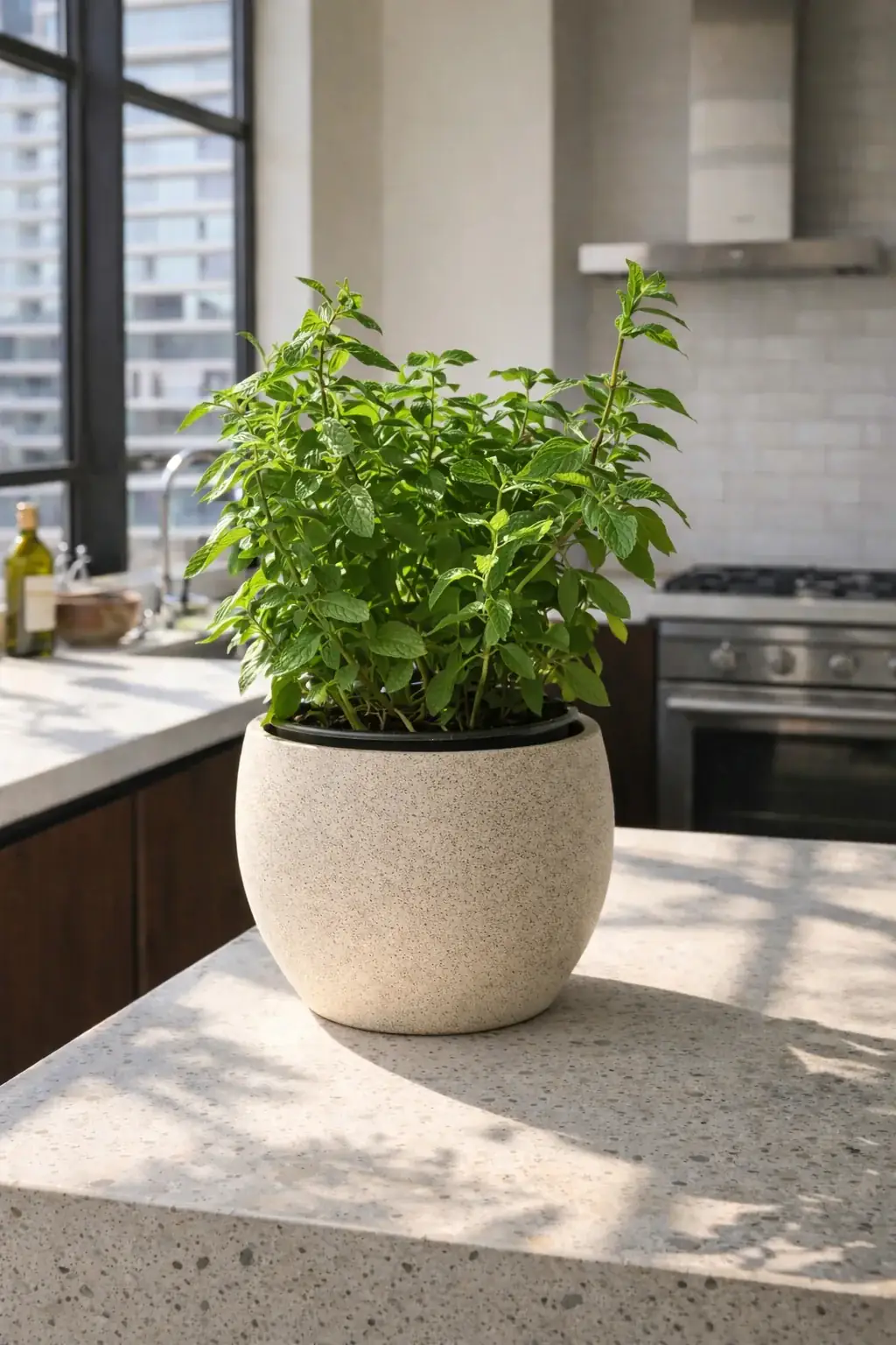 Healthy Mentha x piperita 'Chocolate' (Mentha) in bright indirect, also known as Mentha x piperita 'Chocolate'