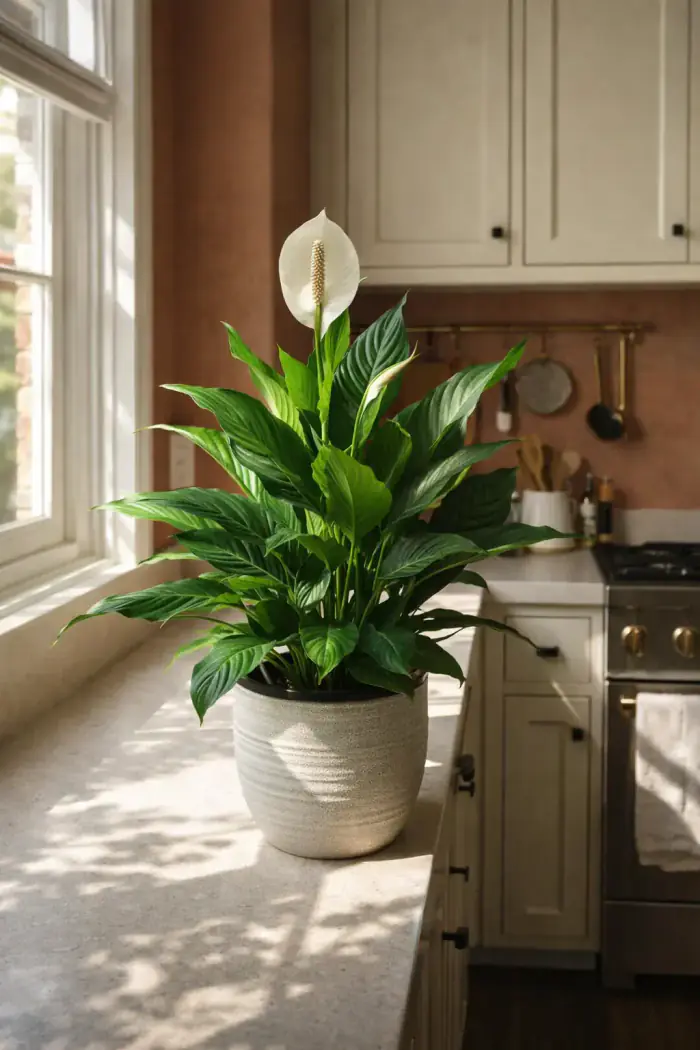 Peace lily leaves and bloom