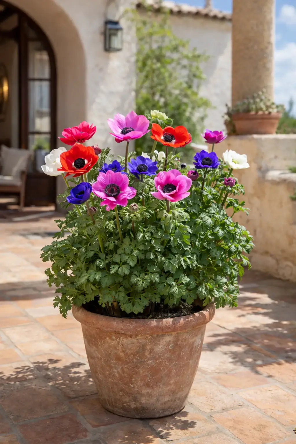 Healthy Poppy Anemone (Anemone coronaria) in bright indirect, also known as poppy anemone