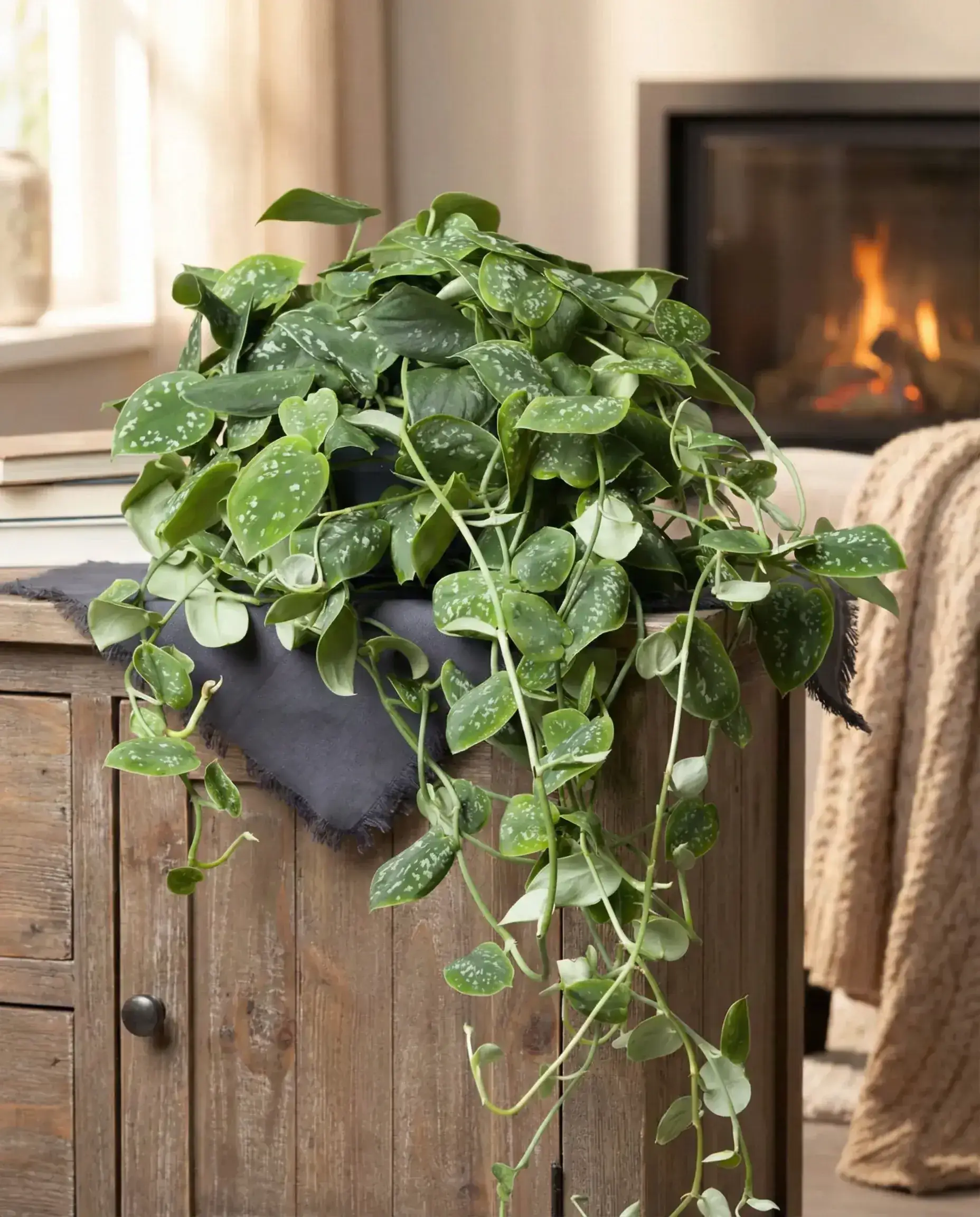Healthy Satin Pothos (Scindapsus pictus) in medium, also known as Satin Pothos