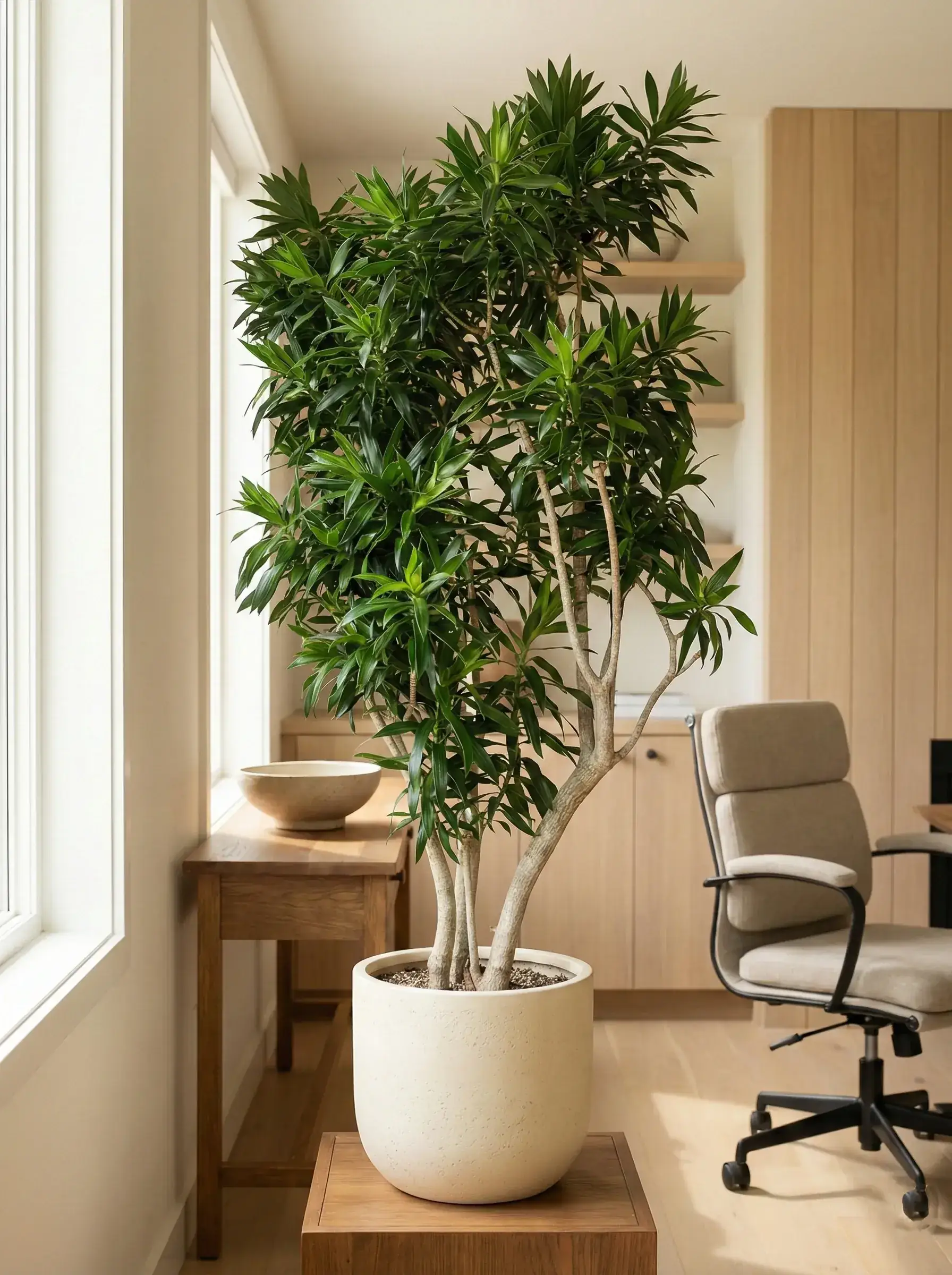 Healthy Song of Jamaica (Dracaena reflexa) in bright indirect, also known as Song of Jamaica