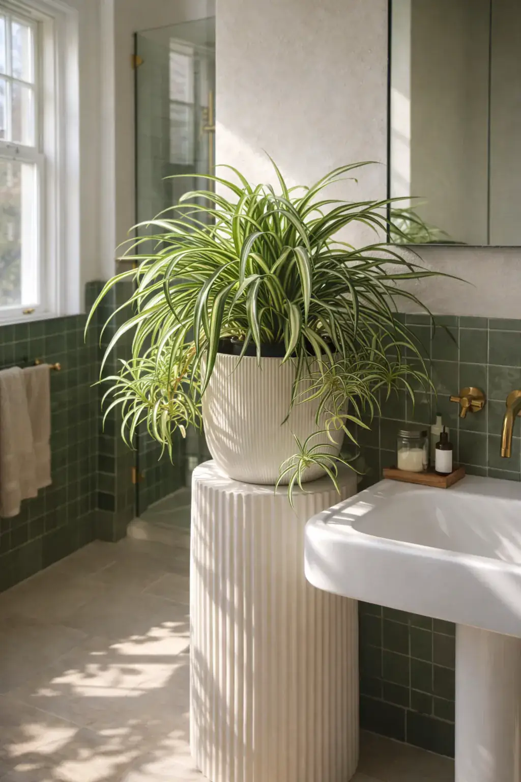 Healthy Spider Plant (Chlorophytum comosum) in bright indirect, also known as Spider Plant
