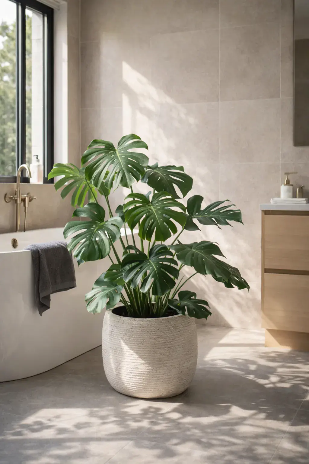 Healthy Swiss Cheese Plant (Monstera deliciosa) in bright indirect, also known as Swiss Cheese Plant