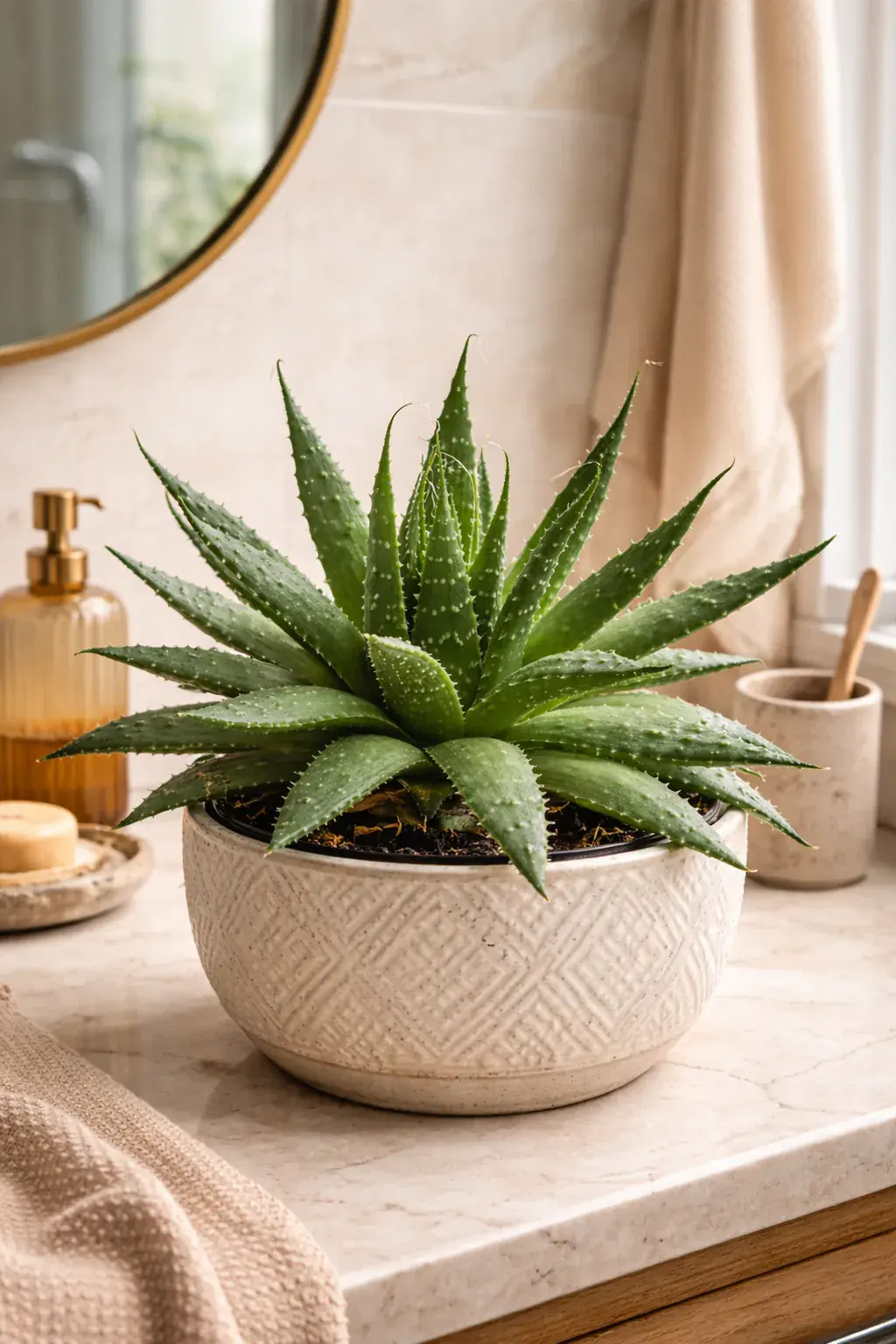 Healthy True Aloe (Aloe vera) in bright indirect, also known as True Aloe